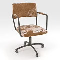 Distressed Brown Velvet Accent Chair Featuring Metal Frame Armrests And Wheels