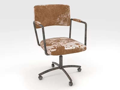 Distressed Brown Velvet Accent Chair Featuring Metal Frame Armrests And Wheels 3d model