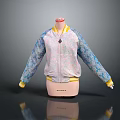 Light Pink Bomber Jacket With Blue Patterned Sleeves And Yellow Trim 3d model
