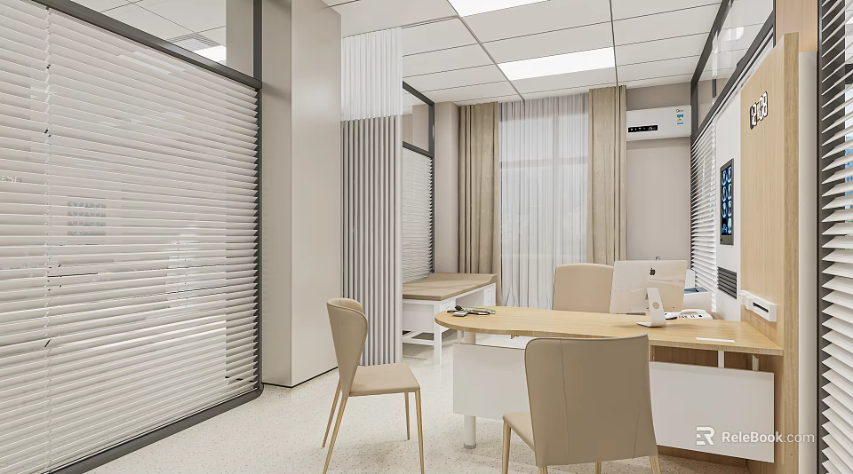 Modern Hospital Outpatient Clinic Interior Space With Desks And Chairs 3d model 