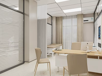 Modern Hospital Outpatient Clinic Interior Space With Desks And Chairs 3d model