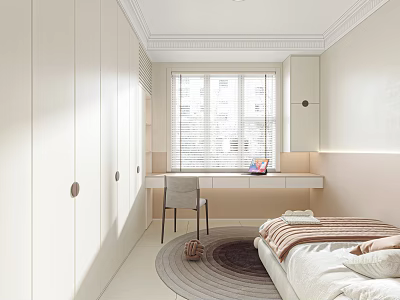 Bright Modern Kids Room Interior With Single Bed Desk And Round Rug 3d model