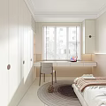 Bright Modern Kids Room Interior With Single Bed Desk And Round Rug