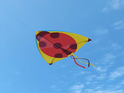 Vibrant Ladybug Kite Flying High In Blue Sky With White Clouds 3d model