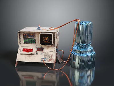 Vintage Medical Device with Display Screen Buttons and Silver Metallic Cylindrical Component Connected by Wires 3d model
