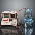 Vintage Medical Device with Display Screen Buttons and Silver Metallic Cylindrical Component Connected by Wires