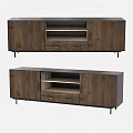 Modern Wooden TV Stand With Drawers Open Shelves And Black Legs For Living Room