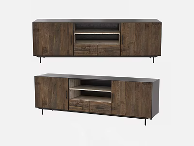 Modern Wooden TV Stand With Drawers Open Shelves And Black Legs For Living Room 3d model