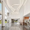 Modern Front Desk Reception Lobby Design With Curved Ceiling LED Strip Lights And Marble Floor