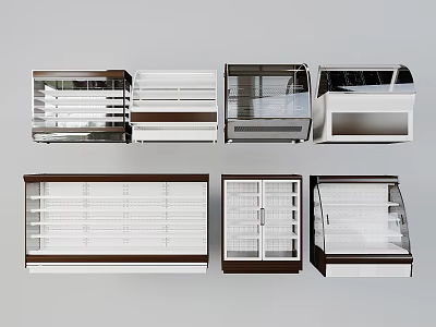 Various Display Shelves With Glass Doors Open Racks And Curved Designs 3d model
