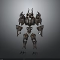 Fantasy Armored Creature With Intricate Metallic Armor Horns And Clawed Feet