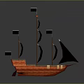 Classic Pirate Ship With Black Sails And Red Hull As Water Transport Vehicle