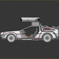 DeLorean DMC 12 Classic Car With Open Gull Wing Doors And White Exterior