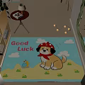 Cute Cartoon Square Rug With Puppy Red Hat Scarf Snail Clouds Good Luck Text