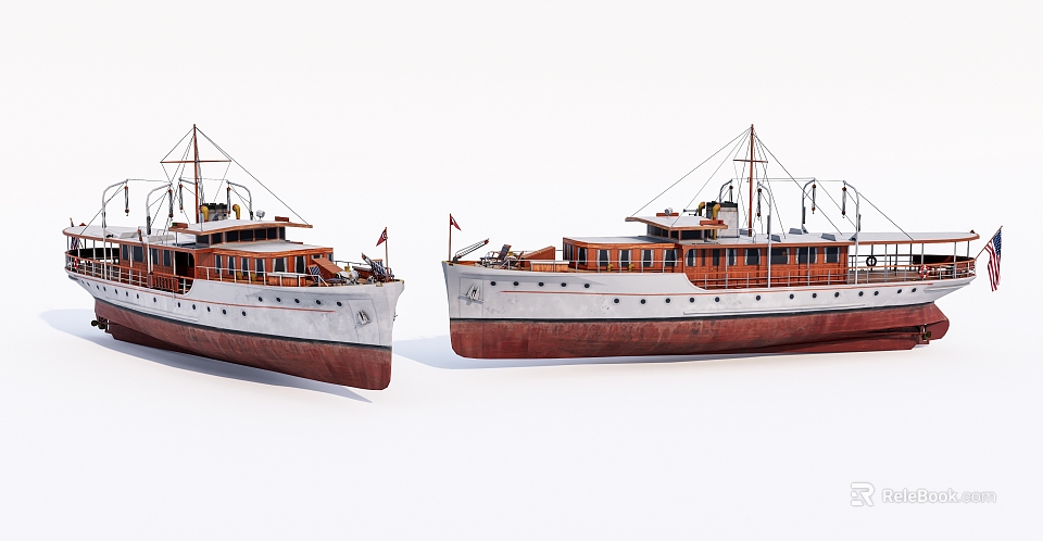 Two Vintage Steamships With Classic Design Side By Side 3d model 