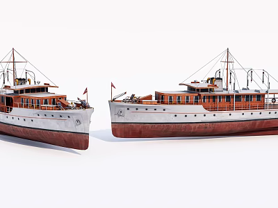 Two Vintage Steamships With Classic Design Side By Side 3d model