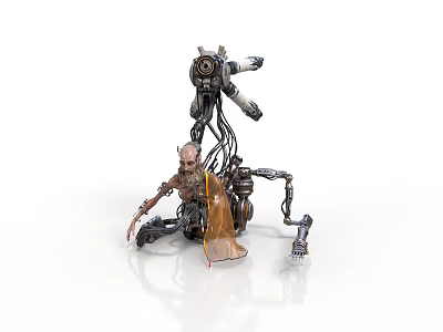 Bio Mechanical Character With Humanoid Features Mechanical Arms Head Device And Cloak In Sci Fi 3d model