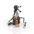 Bio Mechanical Character With Humanoid Features Mechanical Arms Head Device And Cloak In Sci Fi