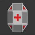 Gray And Red Medical Container With Red Cross Symbol And Geometric Design