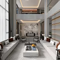 Modern Luxury Loft Living Room With Marble Wall And Sofas