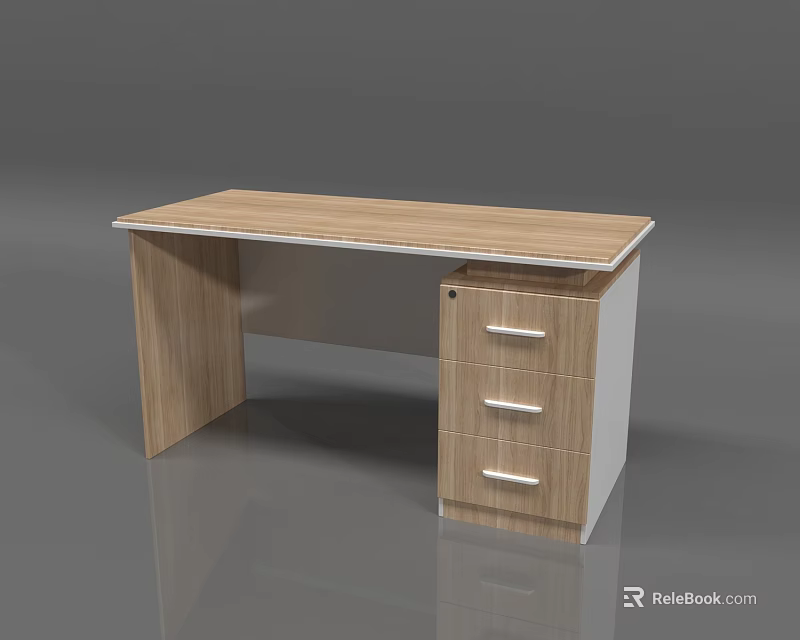Modern Wooden Office Desk With Light Wood Top And Three Drawer Cabinet 3d model 
