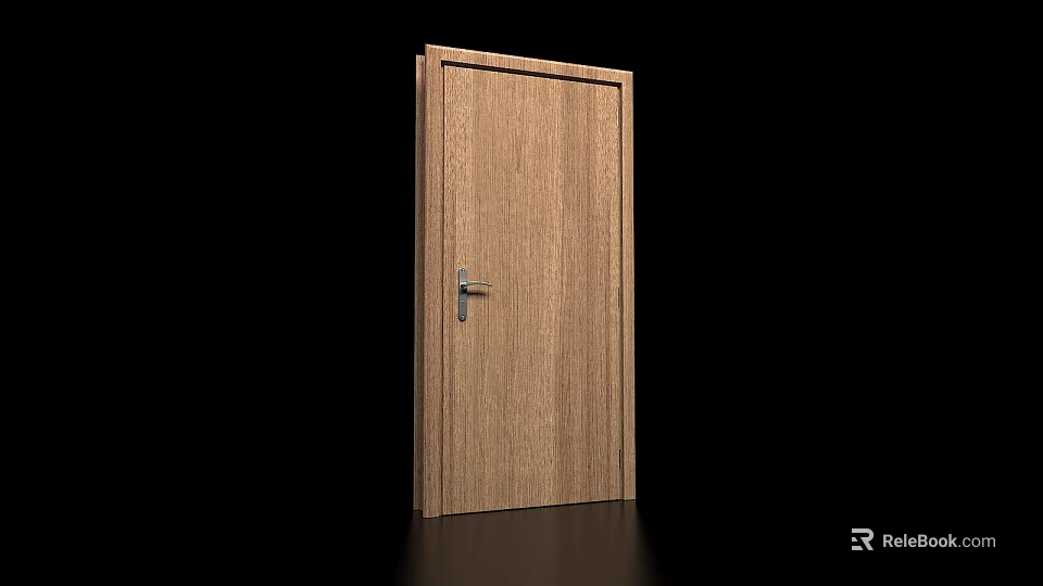 Wooden Hinged Door With Natural Wood Grain And Silver Handle Design 3d model 