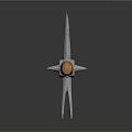 Metal Spear With Wooden Shaft On Black Smooth Surface With Reflection