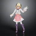Cute 3D Anime Character With Blonde Hair Headphones White Top Pink Skirt And Purple Boots