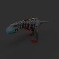 3D Model of Mechanical Skeleton Reptile Lizard With Blue Head Gray Body and Red Claws