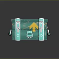 Teal Green Vintage Box with Metal Clasps Yellow Arrow Symbol and Textured Surface