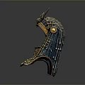 Elaborate Ornate Weapon With Spiked Top Gold Blue Decoration And Ritual Design