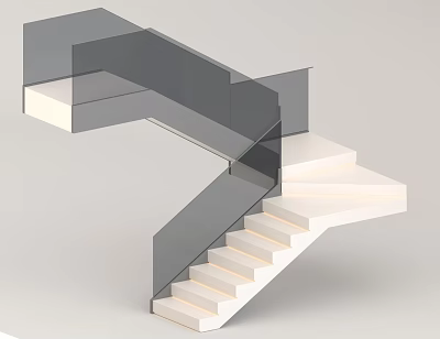 Sleek Modern Contemporary Staircase With Glass Railing And White Steps Design 3d model