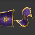 Purple And Yellow Decorative Cushions With Floral Pattern And Tassels On Shiny Surface