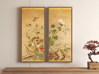 Traditional Chinese Plant Paintings With Flowers And Birds 3d model