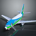 Blue White Green Commercial Airplane Model With Spring Logo And Boarding Stairs