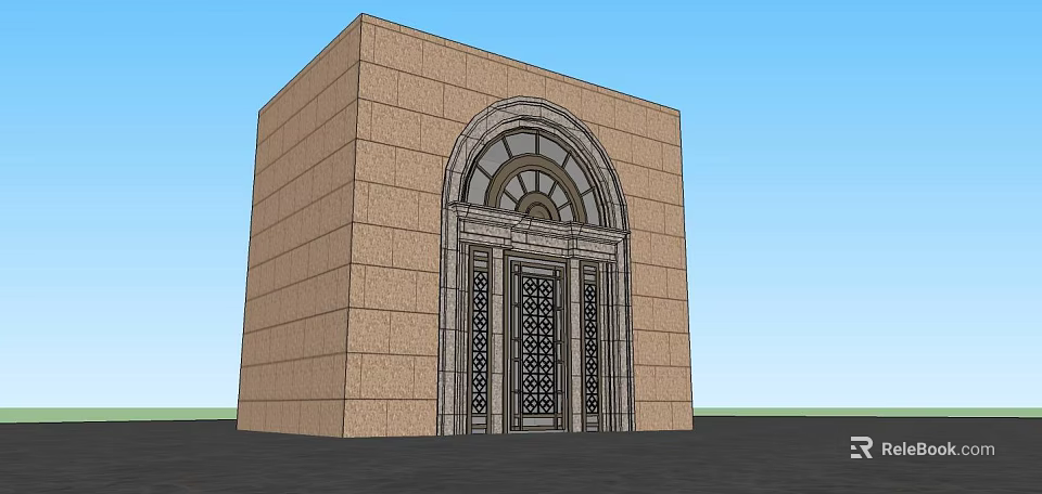 Classical Stone Entrance Gate With Arch Top And Ornate Grille Design 3d model 