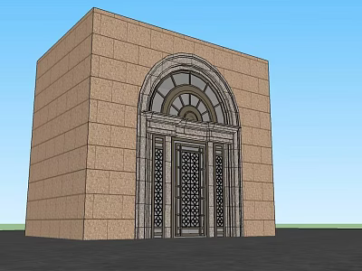 Classical Stone Entrance Gate With Arch Top And Ornate Grille Design 3d model