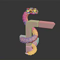 Pink Snake Coiled Around Pink Letter F Shaped Blocks On Dark Background