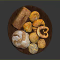 Assorted Breads with Crusty Loaves Croissants and Pretzels on Wooden Platter