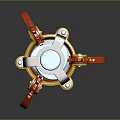 Lighting Combination with Modern Industrial Gears Metal Structure Red Gold Components and Blue Light Source