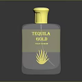 Woman holding Tequila Gold perfume with gold cap transparent bottle and agave leaf design