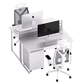 Modern Office Desk With Dual Monitors Mesh Chair And White Desktop