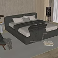 Modern Black Frame Double Bed With White Sheets Accent Chair Floor Lamp And Window View