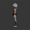 3D Character Model With White Feather Hair Green Top Striped Pants And Red Arm Bands