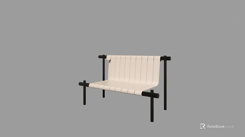 Modern Style Leisure Chair With White Striped Upholstery And Black Metal Frame 3d model 