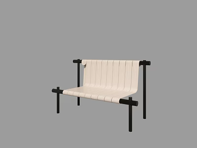 Modern Style Leisure Chair With White Striped Upholstery And Black Metal Frame 3d model