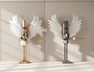 Modern Floor Lamps With White Wings In Gold And Gray For Interior Decor 3d model