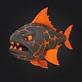 Fantasy 3D Fish Model With Black Orange Scales And Sharp Teeth 3d model