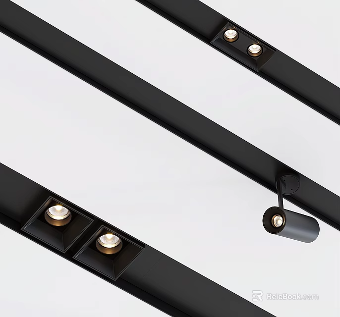 Modern Downlights and Spotlights with Black Track for Interior Ceiling Lighting Design 3d model 