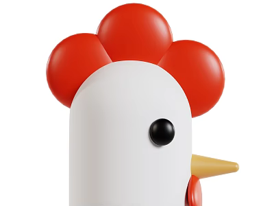 Decorative Rooster Figure With White Body Red Circular Comb Black Dot Eye Yellow Beak 3d model